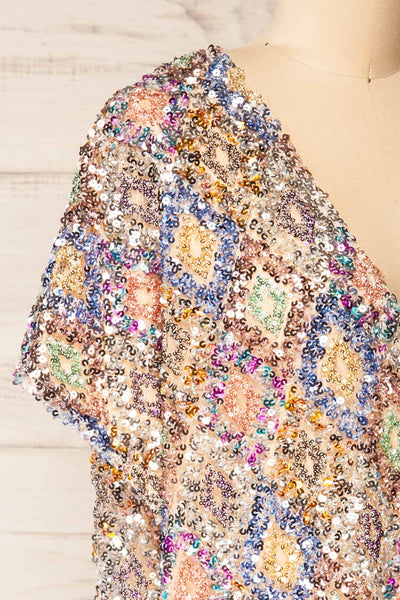 Totiana Multicoloured Midi Sequin Dress | La petite garçonne side close-up