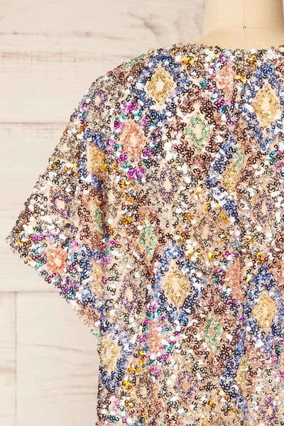 Totiana Multicoloured Midi Sequin Dress | La petite garçonne back close-up