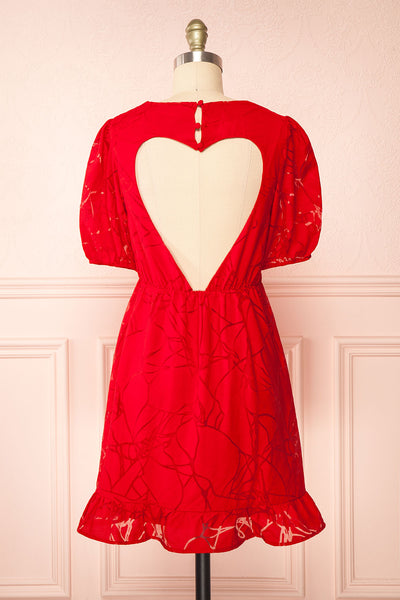 Tracy Short Red Dress w/ Heart Shaped Open Back | Boutique 1861 back view