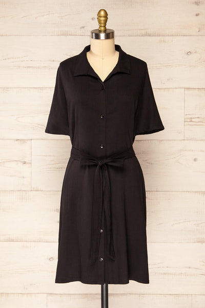 Trapani Black Short Button-Up Shirt-Dress | La petite garçonne front view