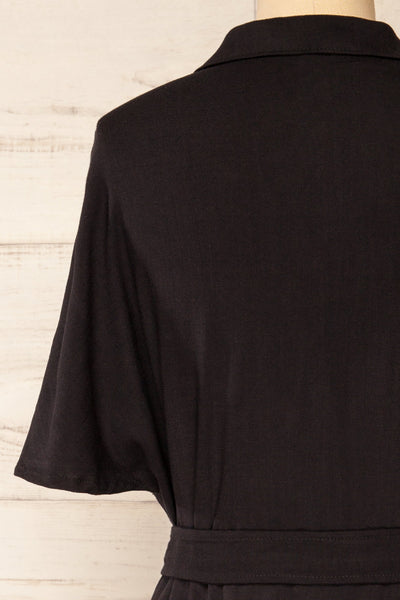 Trapani Black Short Button-Up Shirt-Dress | La petite garçonne back close-up