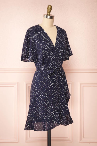 Traudel Navy Patterned Faux Wrap Dress | Boutique 1861 side view