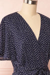 Traudel Navy Patterned Faux Wrap Dress | Boutique 1861 side close up
