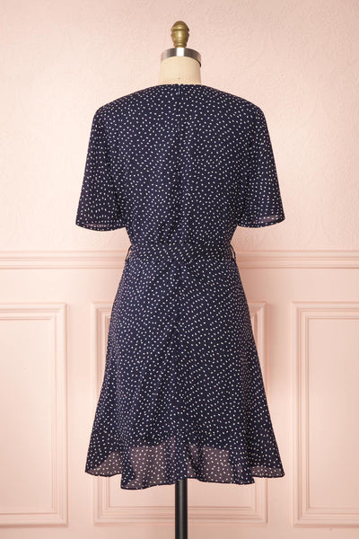 Traudel Navy Patterned Faux Wrap Dress | Boutique 1861 back view