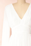 Treyloni White Long Sleeve Chiffon Maxi Bridal Dress | Boudoir 1861  front close-up
