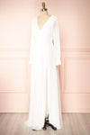 Treyloni White Long Sleeve Chiffon Maxi Bridal Dress | Boudoir 1861  side view