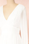 Treyloni White Long Sleeve Chiffon Maxi Bridal Dress | Boudoir 1861  side close-up