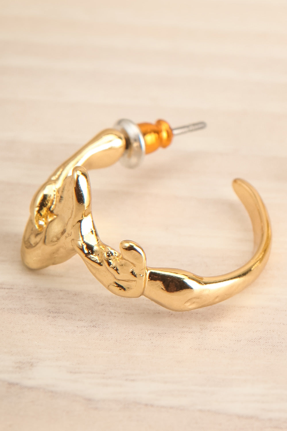 Triangulum Gold Statement Hoops w/ Organic Carvings close-up