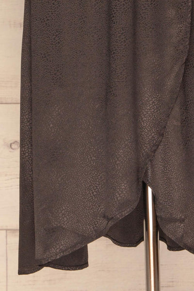 Trieste Dark Grey Satin Dress | Robe skirt close up | La Petite Garçonne