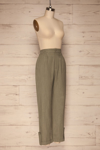 Trikala Sage Green High-Waisted Linen Pants | La petite garçonne side view