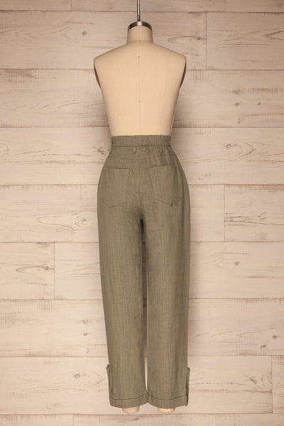 Trikala Sage Green High-Waisted Linen Pants | La petite garçonne back view