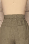 Trikala Sage Green High-Waisted Linen Pants | La petite garçonne back close-up