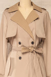 Truman Beige Double Breasted Trench Coat | La petite garçonne front close-up