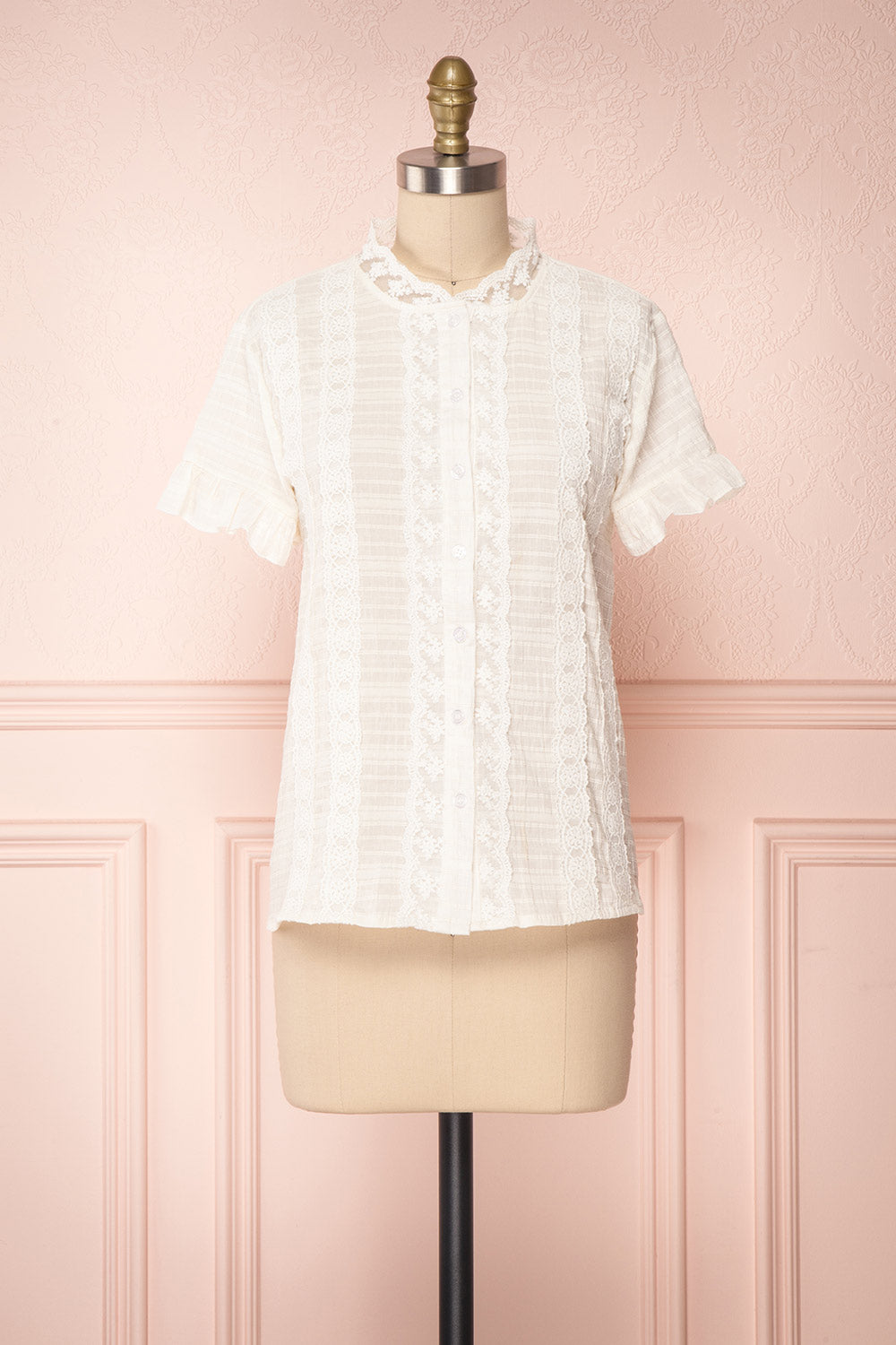 Tsilla White Short Sleeved Blouse with Lace | Boutique 1861