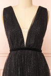 Tsuyu | Plunging Neckline Sparkling Midi Dress | Boutique 1861 front close-up