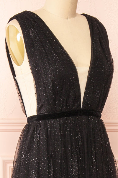 Tsuyu | Plunging Neckline Sparkling Midi Dress | Boutique 1861 side close-up