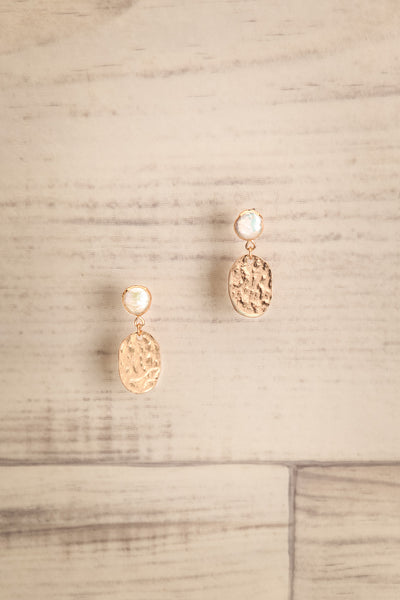 Tubastrée Golden Pendant Earrings with Pearl | La Petite Garçonne