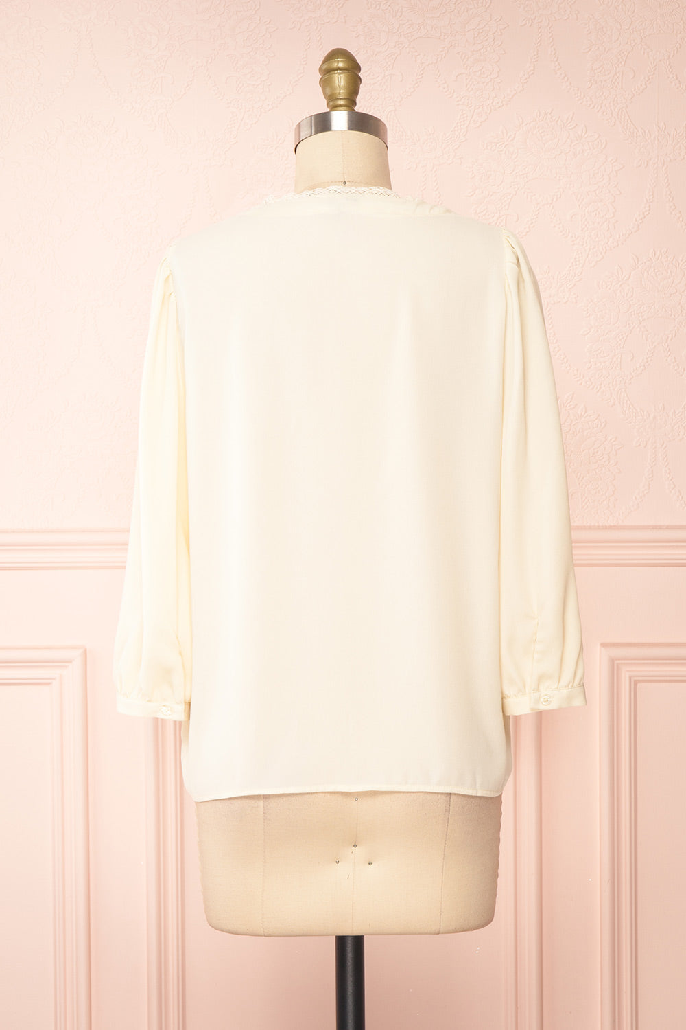 Tuleric Beige Button-up Blouse w/ Lace Detailing | Boutique 1861 back view