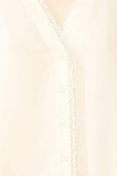 Tuleric Beige Button-up Blouse w/ Lace Detailing | Boutique 1861 fabric
