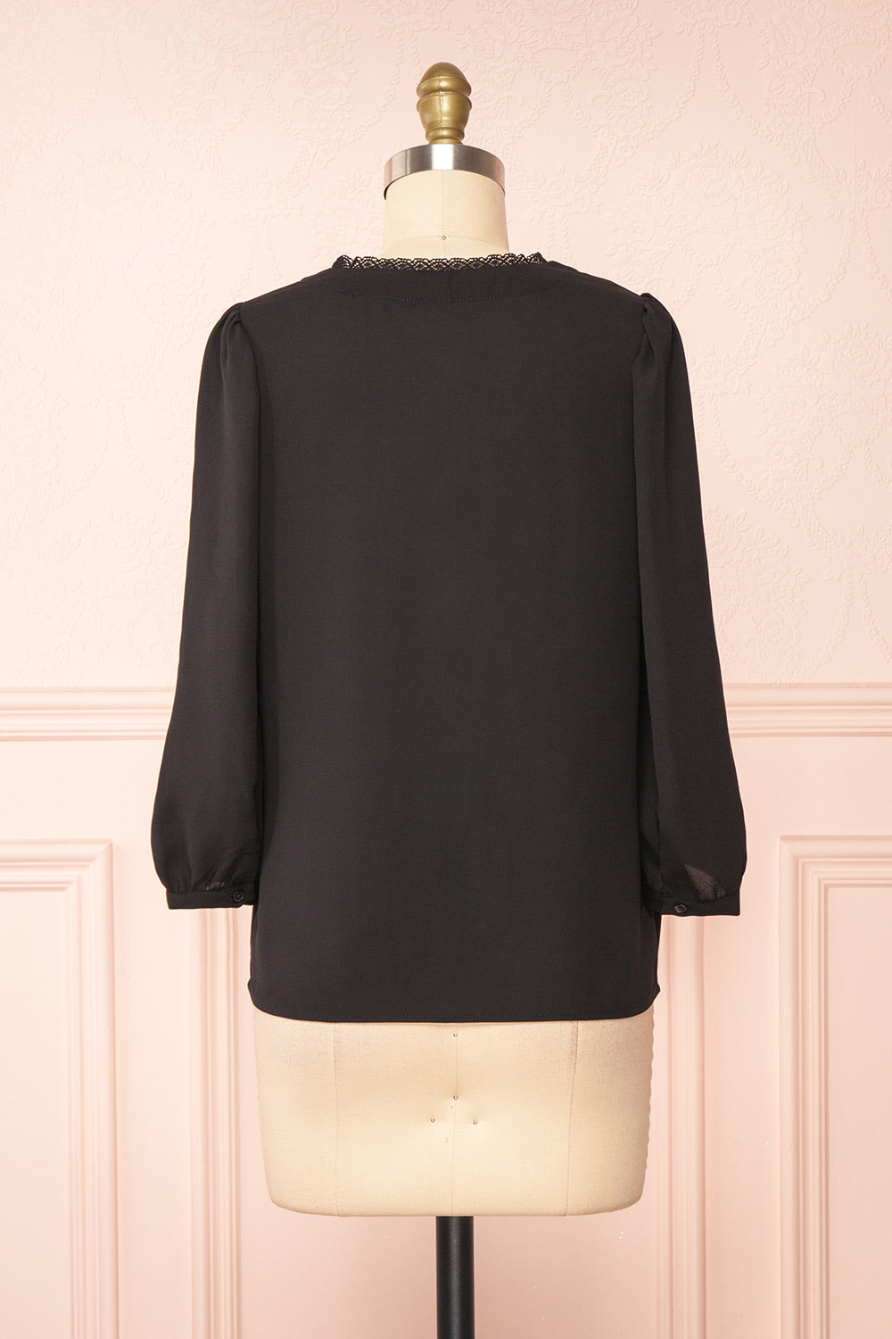 Tuleric Black Button-up Blouse w/ Lace Detailing | Boutique 1861  back view