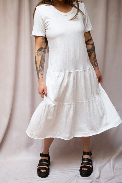 Turku White T-Shirt Dress with Frills | La petite garçonne on model