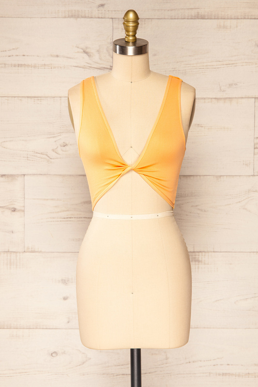 Twisty Orange Cropped Twisted Tank Top | La petite garçonne front twist view