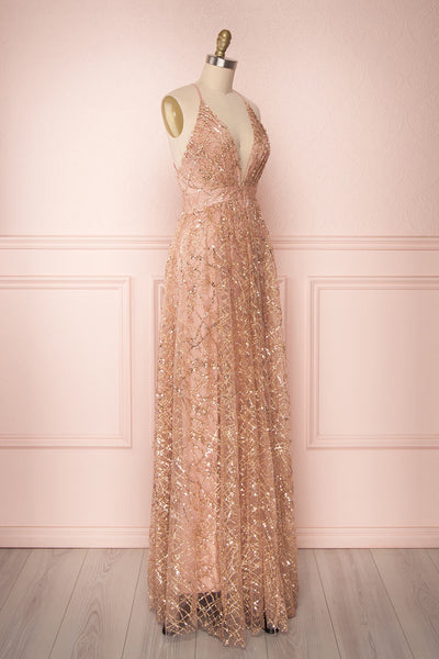 Off-the-shoulder Long Sleeve Gold Sequin Prom Dress - Promfy