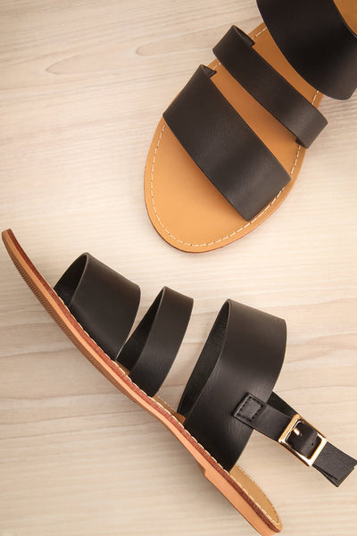 Ubique Noire Black Faux-Leather Slip-On Sandals | La Petite Garçonne 1
