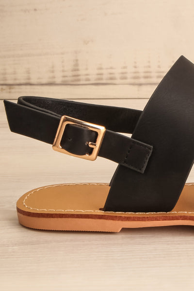 Ubique Noire Black Faux-Leather Slip-On Sandals | La Petite Garçonne 6