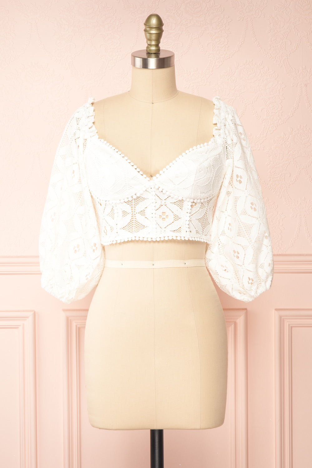 Ugoline Lace Sweetheart Neckline Cropped Top | Boutique 1861 -  front view