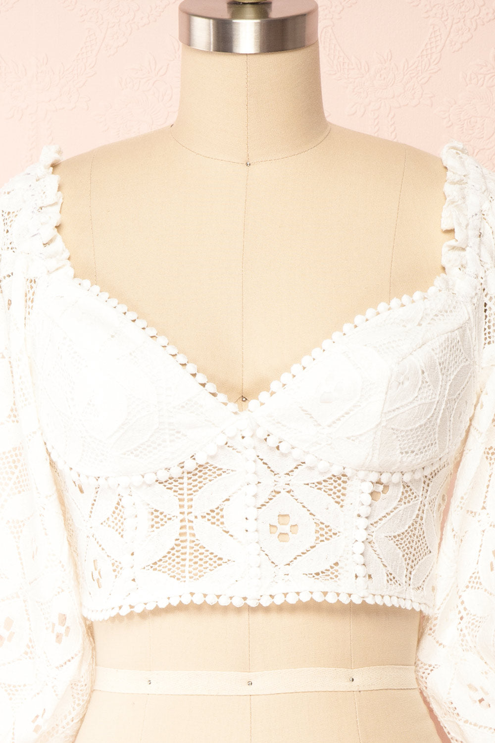 Ugoline Lace Sweetheart Neckline Cropped Top | Boutique 1861 -  front close up