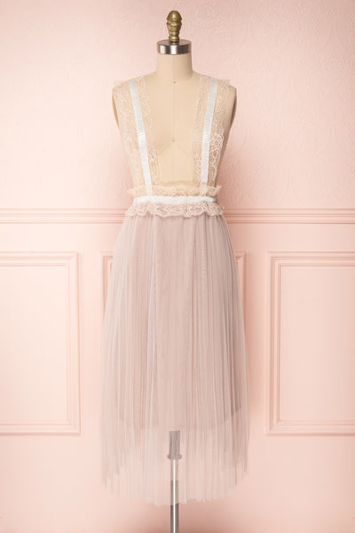 Urari Sand Beige Tulle & Lace Midi Skirt | Boutique 1861