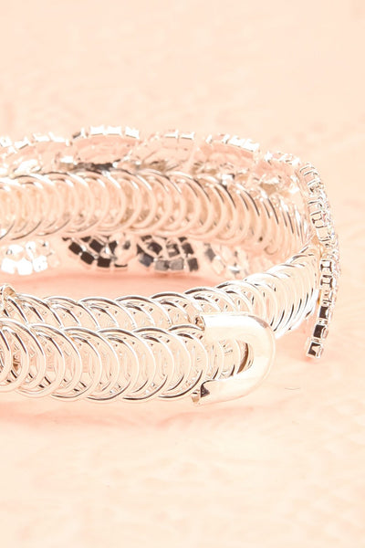 Urbanitas Crystal Studded Silver Bangle Bracelet | Boutique 1861 back close-up