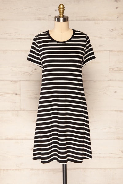 Urlau Stripes Black Organic Cotton T-Shirt Dress | La petite garçonne front view