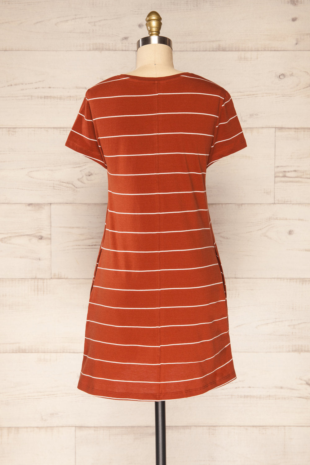 Urlau Stripes Rust Organic Cotton T-Shirt Dress | La petite garçonne back view