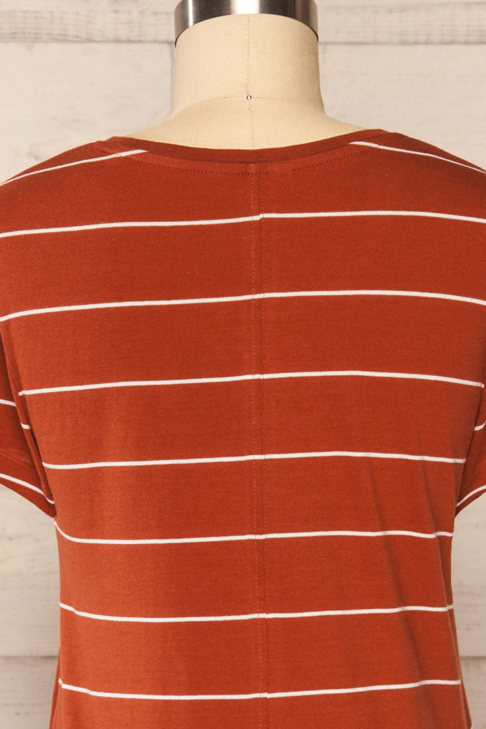 Urlau Stripes Rust Organic Cotton T-Shirt Dress | La petite garçonne back close up