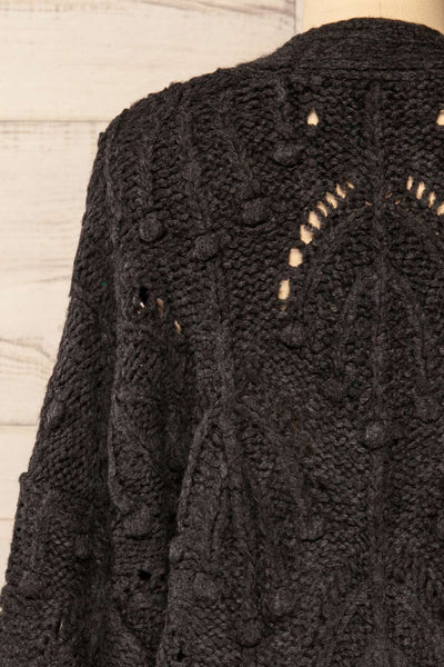Urtolft Charcoal Chunky Knit Open-Front Cardigan | La petite garçonne back close-up
