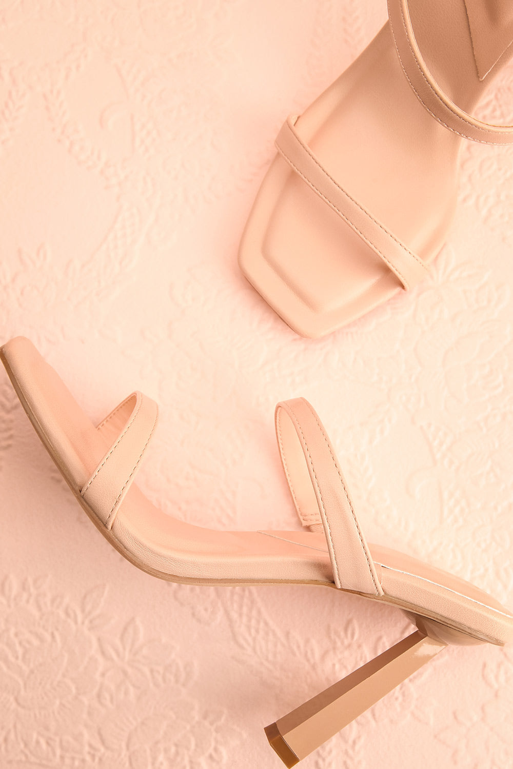 Ushuaia Beige Square Toe Heeled Sandals | Boutique 1861 flat view