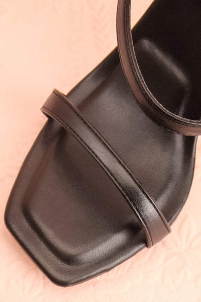 Ushuaia Black Square Toe Heeled Sandals | Boutique 1861 flat close-up