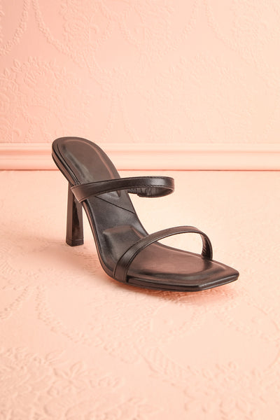 Ushuaia Black Square Toe Heeled Sandals | Boutique 1861 front view