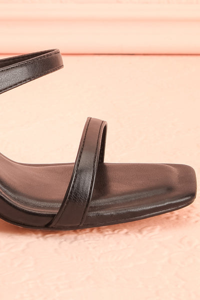 Ushuaia Black Square Toe Heeled Sandals | Boutique 1861 side close-up