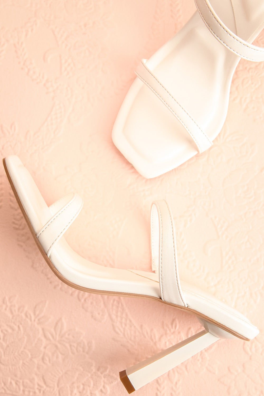 Ushuaia White Square Toe Heeled Sandals | Boutique 1861 flat view