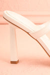 Ushuaia White Square Toe Heeled Sandals | Boutique 1861 side close-up