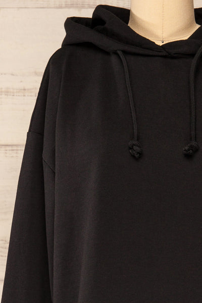 Utrec Black Long Sleeve Hooded Dress | La petite garçonne front close-up