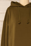 Utrec Olive Green Long Sleeve Hooded Dress | La petite garçonne front close-up