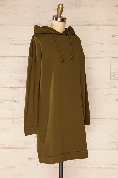 Utrec Olive Green Long Sleeve Hooded Dress | La petite garçonne side view
