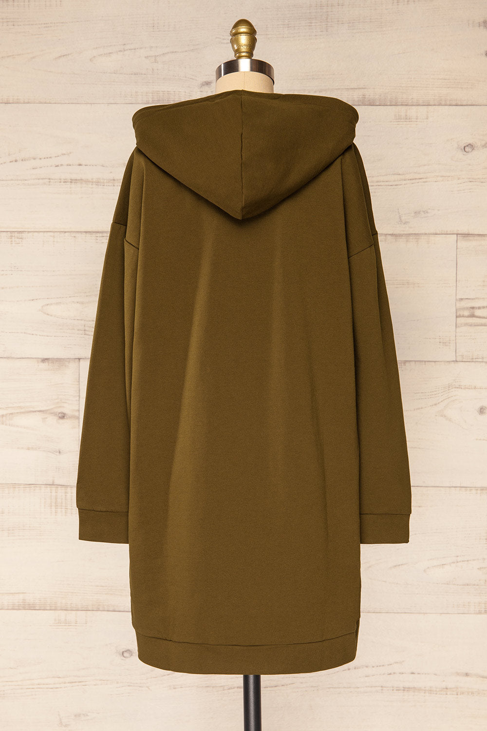 Utrec Olive Green Long Sleeve Hooded Dress | La petite garçonne back view