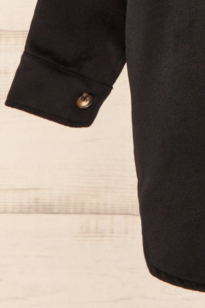 Vaagen Black Oversized Velvet Shirt Jacket | La petite garçonne sleeve close-up