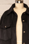 Vaagen Black Oversized Velvet Shirt Jacket | La petite garçonne open close-up