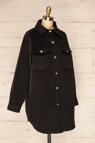 Vaagen Black Oversized Velvet Shirt Jacket | La petite garçonne side view